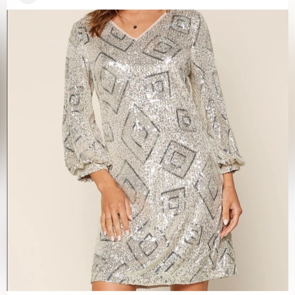 Skies Are Blue Silver Sequin Dress
